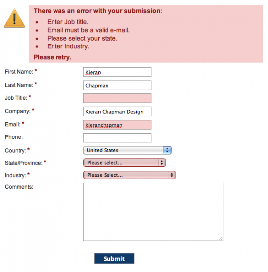 yav Form Validation | Kieran Chapman Design